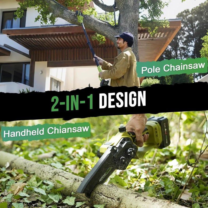 GroveCraft 2-IN-1 Cordless Pole Saw & Mini Chainsaw, Two 4.0Ah Battery Powered 6 Inch Electric Pole Chainsaw, 15Ft MAX Reach Pole Saw for Tree Trimming - Image 3